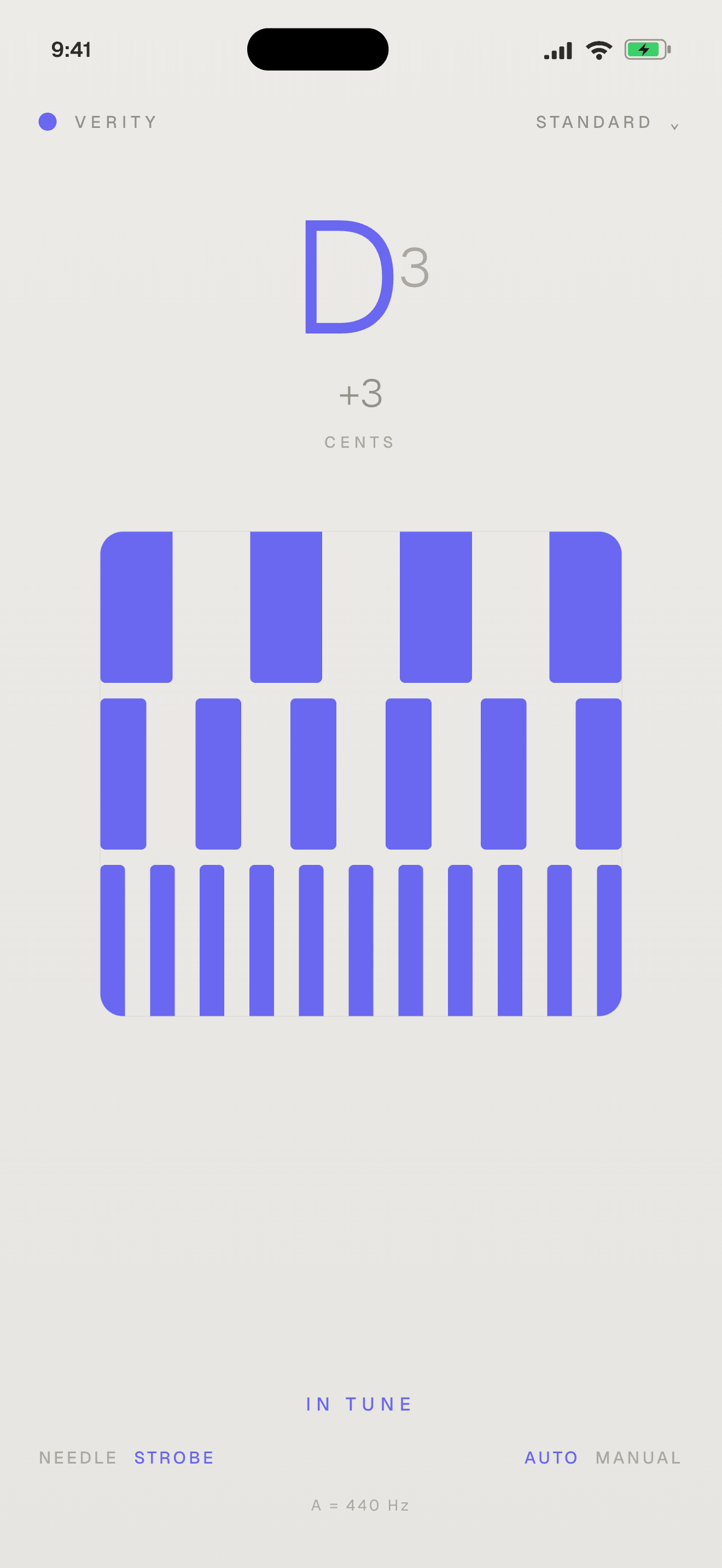 Verity strobe tuning display
